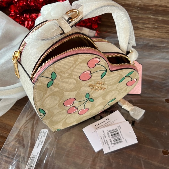 COACH Heart Crossbody In Signature Canvas With Heart Cherry Print NEW - Picture 12 of 14